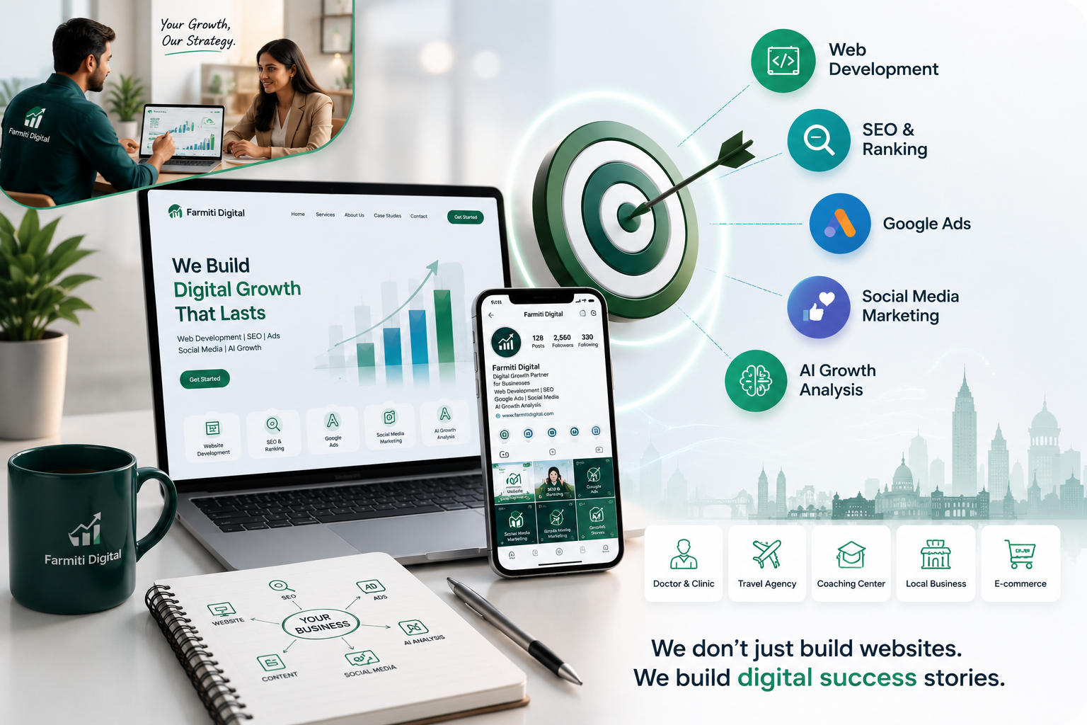 Farmiti Digital growth strategists reviewing a client's digital marketing dashboard